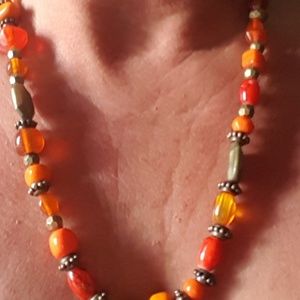 Orange and copper necklace/wrap bracelet